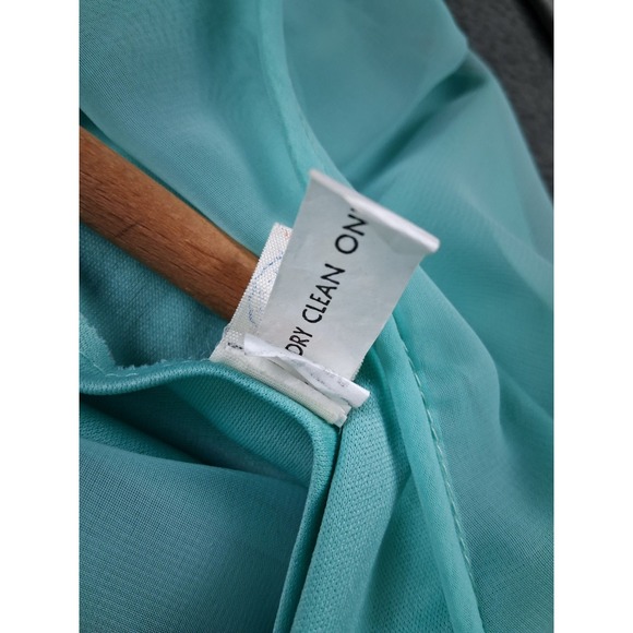 Vintage 60s 70s Evening Dress 18 Aqua Green Chiffon 45" Long Flowy Hollywood - Picture 12 of 12